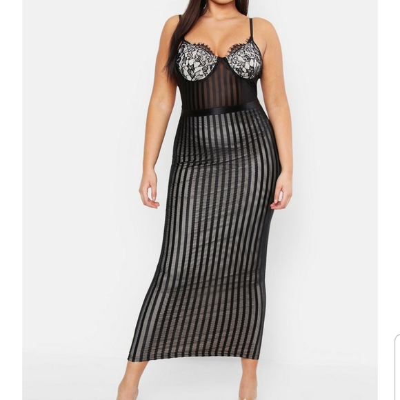 knee length dresses for ladies Pink & Purple Striped Mesh Midi Dress main image 1